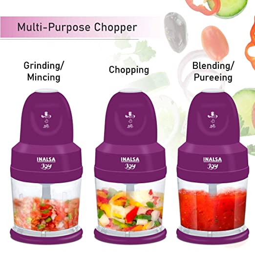 Inalsa Joy-250 Watts Electric Chopper with Copper Motor, Chop, Mince, Puree, Whisk, 850 ml Capacity, One Touch Operation, 1.30mtr Long Power Cord Inalsa Joy-250 Watts Electric Chopper with Copper Motor, Chop, Mince, Puree, Whisk, 850 ml Capacity, One Touch Operation, 1.30mtr Long Power Cord
